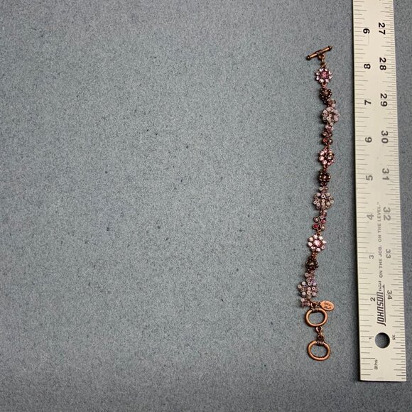 Cookie Lee Rhinestone Bracelet 7.5 In As Is Copper Purple Pink Red Floral Toggle - Picture 8 of 8